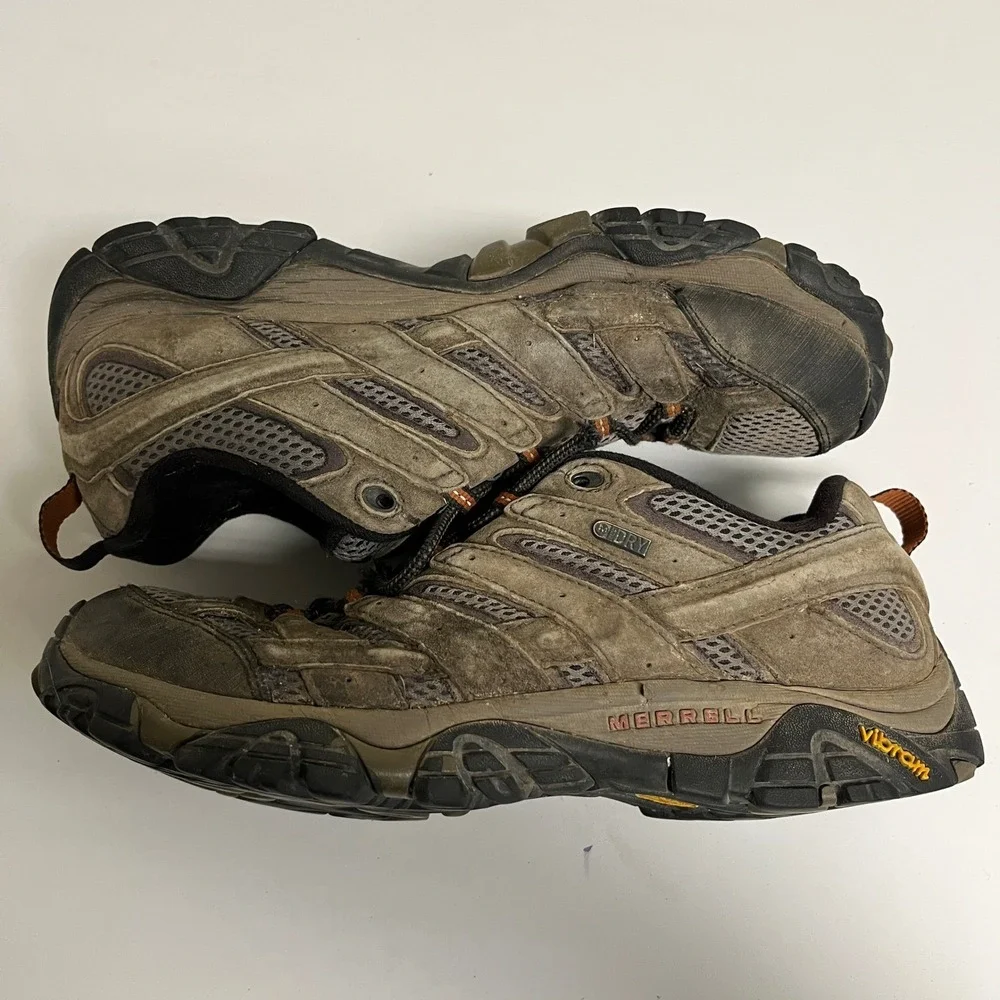 Merrell Moab 2 Waterproof Hiking Shoes Mens 10.5 Brown Grey Vibram J06029